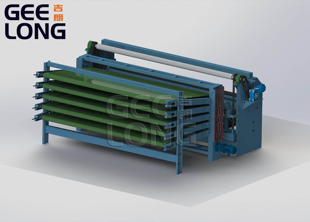 Machine de séchoir à placage de type rouleau en porcelaine exportée vers la Russie par Shandong Geelong Machinery Company.